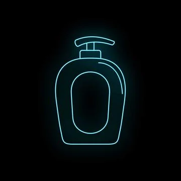 Liquid soap bottle neon icon glowing in darkness Stock Illustration