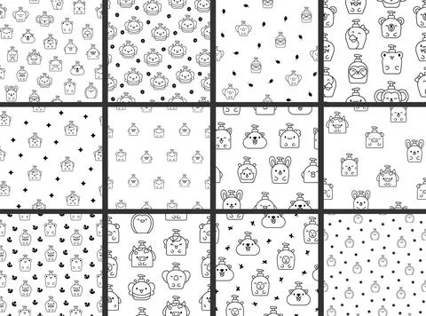 Liquid soap bottles with face. Coloring Page. Stock Illustration