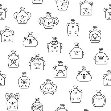 Liquid soap bottles with face. Coloring Page. Stock Illustration