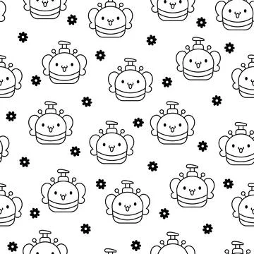 Liquid soap bottles with face. Coloring Page. Stock Illustration