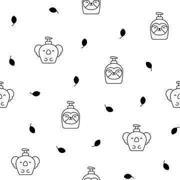 Liquid soap bottles with face. Coloring Page. Stock Illustration