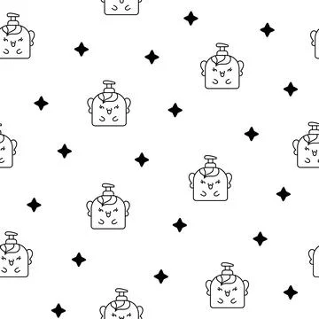 Liquid soap bottles with face. Coloring Page. Stock Illustration