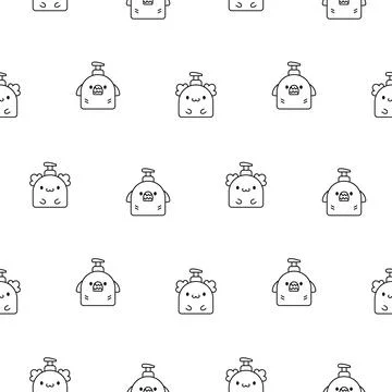 Liquid soap bottles with face. Coloring Page. Stock Illustration