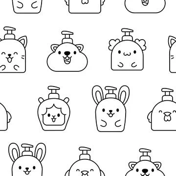 Liquid soap bottles with face. Coloring Page. Stock Illustration