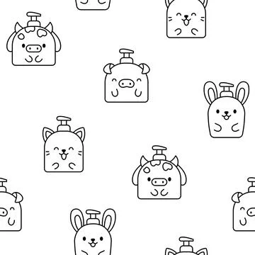 Liquid soap bottles with face. Coloring Page. Stock Illustration