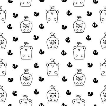 Liquid soap bottles with face. Coloring Page. Stock Illustration