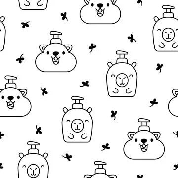 Liquid soap bottles with face. Coloring Page. Stock Illustration