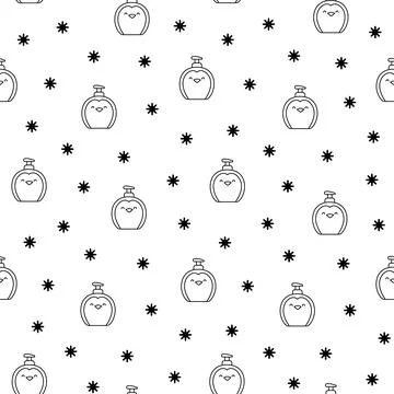 Liquid soap bottles with face. Coloring Page. Stock Illustration