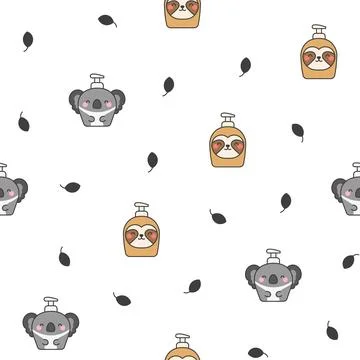 Liquid soap bottles with face. Seamless pattern. Stockillustratie