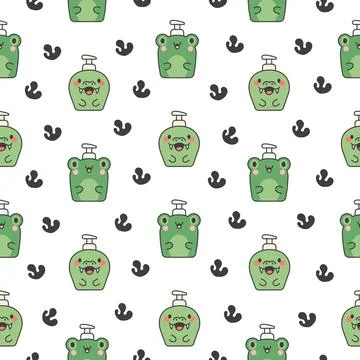 Liquid soap bottles with face. Seamless pattern. Stockillustratie