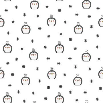 Liquid soap bottles with face. Seamless pattern. Stock Illustration