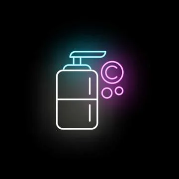 Liquid soap dispenser and bubbles neon icon Stock Illustration