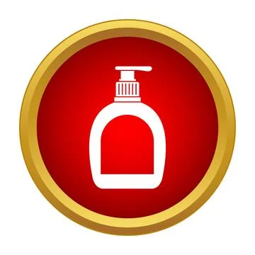 Liquid soap dispenser bottle icon on red background Stock Illustration