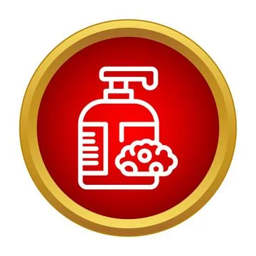 Liquid soap dispenser with foam in a red circle icon Stock Illustration