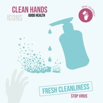 Liquid soap, dispersing into a cloud of bubbles. The concept is fresh cleanli Stock Illustration