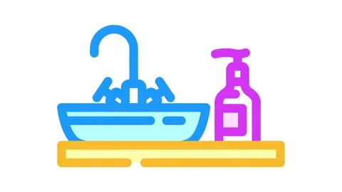 Liquid soap next sink color icon animation Stock Footage 327256339