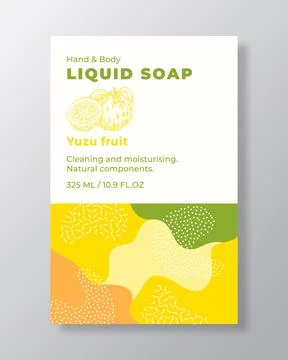 Liquid Soap Package Label Template. Abstract Shapes Camo Background Vector Cover Stock Illustration