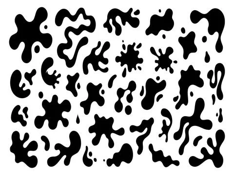 Liquid splash and ink blot shapes silhouette vector illustration set Stock Illustration