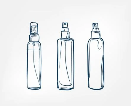 Liquid spray cosmetics jars line art sketch outline isolated design element c Stock Illustration