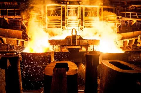 Liquid steel in the tanks Stock Photos