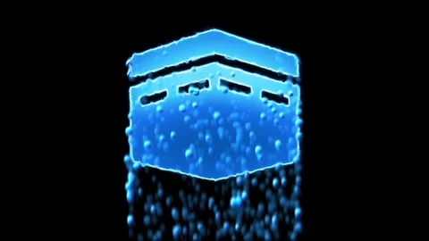 Liquid symbol kaaba appears with water droplets. Then dissolves with drops of Stock Footage 101376486