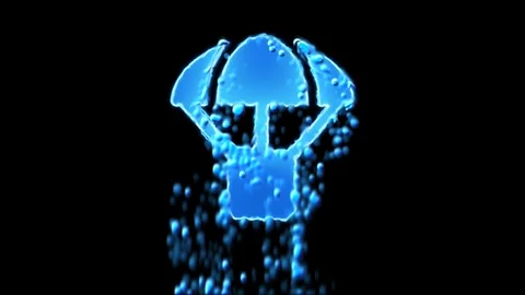 Liquid symbol parachute box appears with water droplets. Then dissolves with Stock Footage 101749439