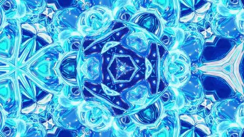 Liquid symmetrical blue pattern like kaleidoscope with waves. 3D stylish Stock Illustration