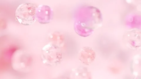 Liquid transparent pink bubbles explosion and flying away Stock Footage 309034359
