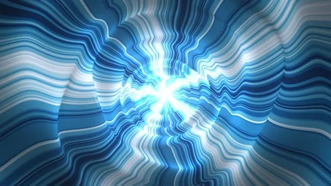 Liquid tunnel made of white and blue stripes with bright shiny rays of light Stock Footage 265735633