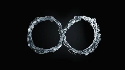 Liquid water stream forming infinity symbol on dark background Illustrazione stock