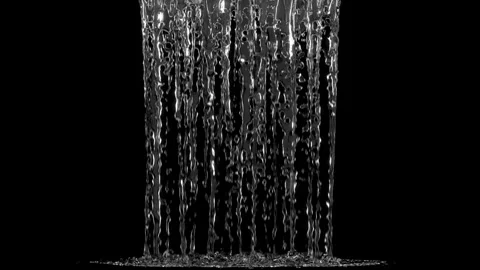 Liquid Waterfall falling splash on front view on black background. 3D Animation. Stock Footage 336760495