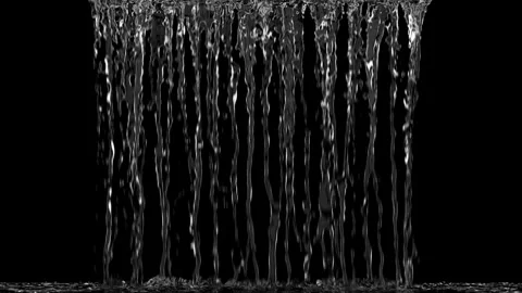 Liquid Waterfall falling splash on front view on black background. Stock Footage 336760638