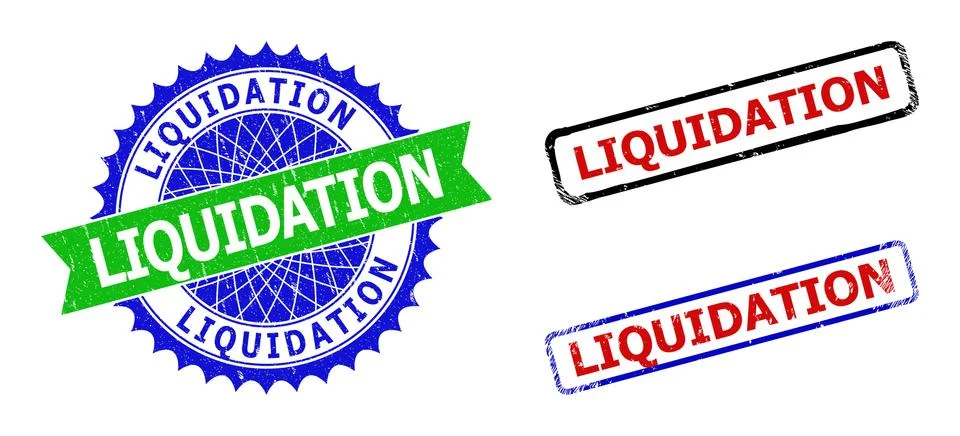 LIQUIDATION Rosette and Rectangle Bicolor Seals with Scratched Surfaces Stock Illustration