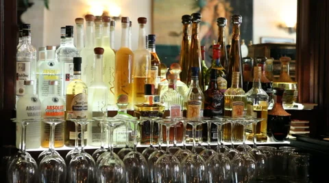 Liquor Bottles at the Bar Stock Footage 47389223