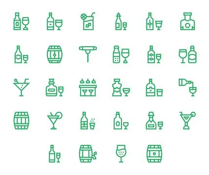 Liquor Scalable Vector Set featuring 28 Grid Fitted Bold Line High Resoluti.. 库存插图