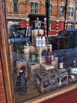 Liquor store window Stock Photos