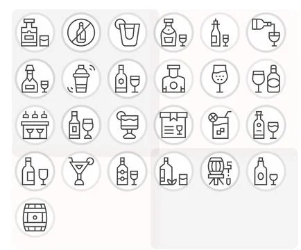 Liquor Vector Graphics Pack including 25 Regular Line Retina Ready Display .. Stock Illustration