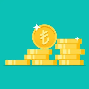 Lira golden coins stack flat style vector illustration Stock Illustration