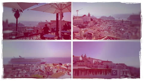 Lisboa Multi Screen  Poloroid Color Effect Stock Footage 161845125