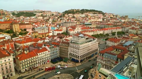 Lisbon 4K Drone Aerial Praça do Rossio Stock Footage 263094876