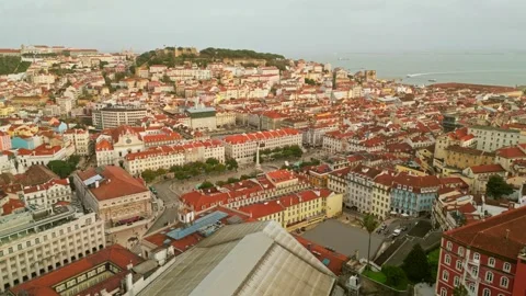 Lisbon 4K Drone Aerial Praça do Rossio. Stock Footage 263094985