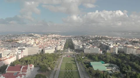 Lisbon aerial view with Marquês de Pombal Stock Footage 100143246