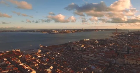 Lisbon Aerial View at Sunset Video stock 90349849