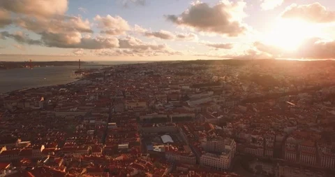 Lisbon Aerial View at Sunset Stock-Footage 90393842