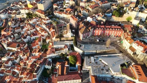 Lisbon alfama to praca do comercio top down Stock Footage 329582930