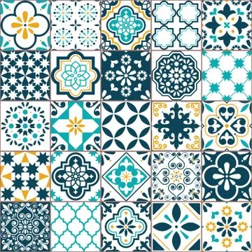 Lisbon Azulejo tile vector pattern, Portuguese or Spanish mosaic イラスト素材