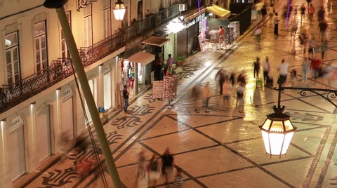 Lisbon Baixa at night. Timelapse Stock Footage 40627389