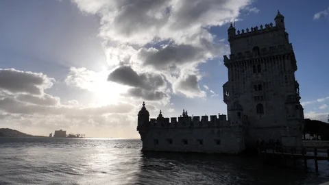 Lisbon Belem Tower Sunset Vídeo Stock 86904867