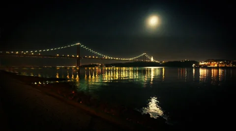 Lisbon Bridge At Night Time-Lapse Stock Footage 35638108