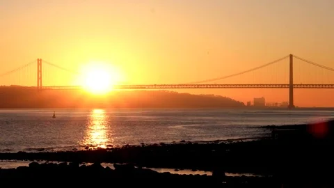 Lisbon bridge sunset timelapse Stock Footage 72181203